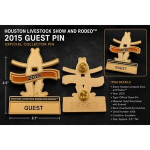 Houston Livestock Show and Rodeo 2015 Guest Pin Gold Tone HLSR Collectible 6106
